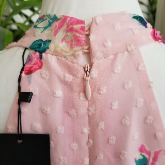 19 COOPER Small Pink Floral Mini Dress V Neck Sleeveless Fit & Flare Halter NWT - Picture 7 of 7